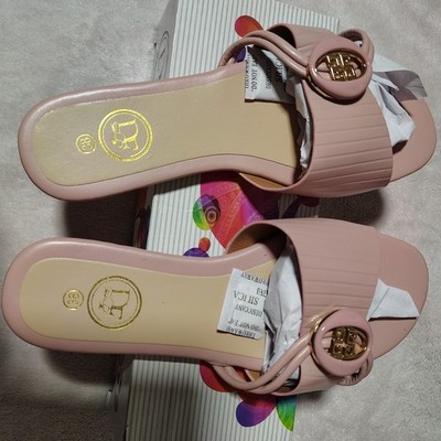 !Solid Women's Pink Slide Sandals Slip-On Faux Leather Logo Comfort US 8