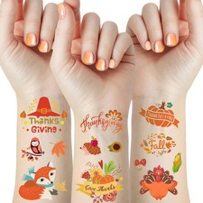 Fall Thanksgiving Temporary Tattoos for Kids - 53 Pieces Autumn Festival