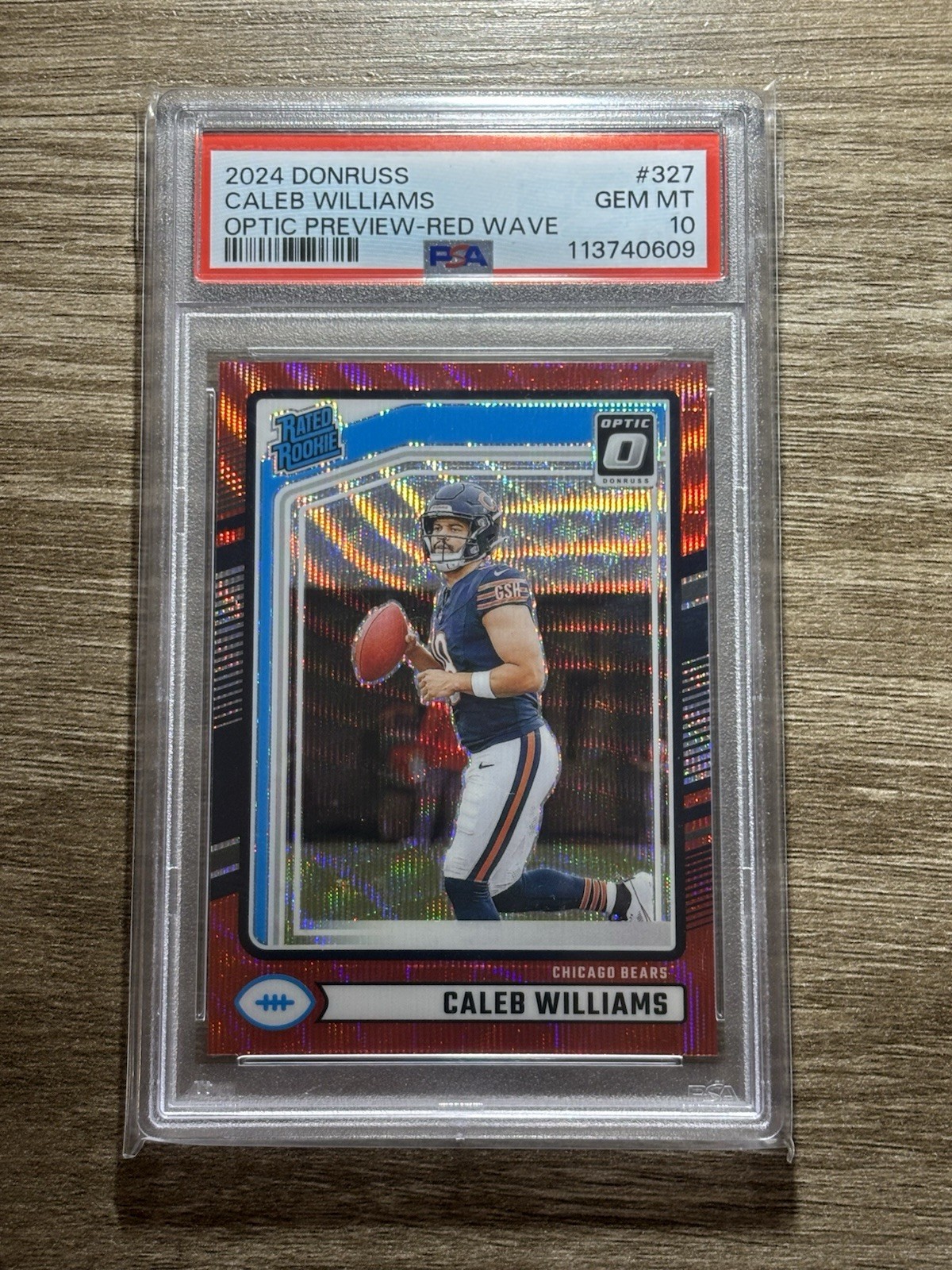 2024 Panini Donruss Rated Rookie Caleb Williams Optic Preview Red Wave PSA 10 📈