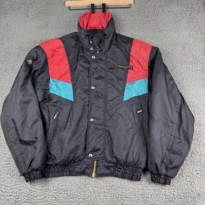 VINTAGE Descente Jacket Mens Medium Black Red Teal Colorblock Ski Hooded 90s