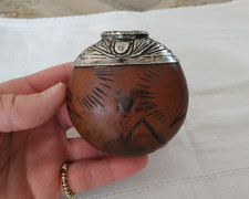 ANCIENNE CALEBASSE A MATÉ COL ARGENT MASSIF gourde à maté sterling silver