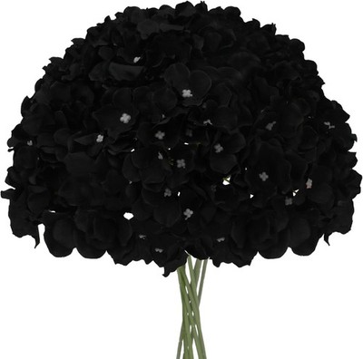 Fake Black Hydrangea Artificial Flowers - Faux Silk Hydrangeas Flowers Heads wit