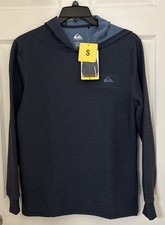 QUIKSILVER MENS LONG SLEEVE PULL OVER HOODIE SHIRT WICKING BLUE SMALL