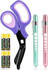 3 Pack Medical Scissors Pen Lights 4 AAA Batteries Nurse EMT First Aid Kit