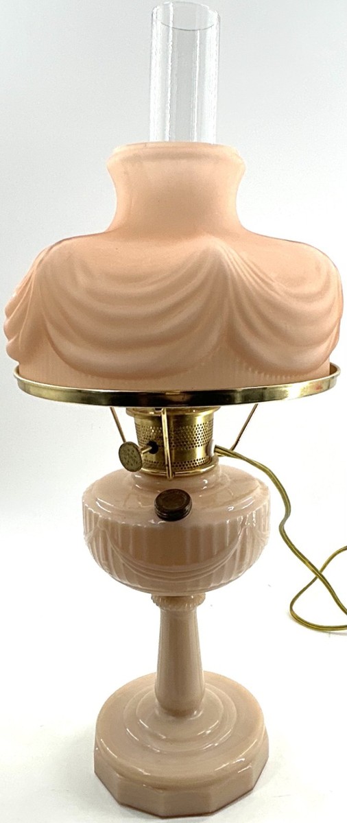 Antique ALADDIN LINCOLN DRAPE Pink Satin Oil Lamp - Electrified | eBay