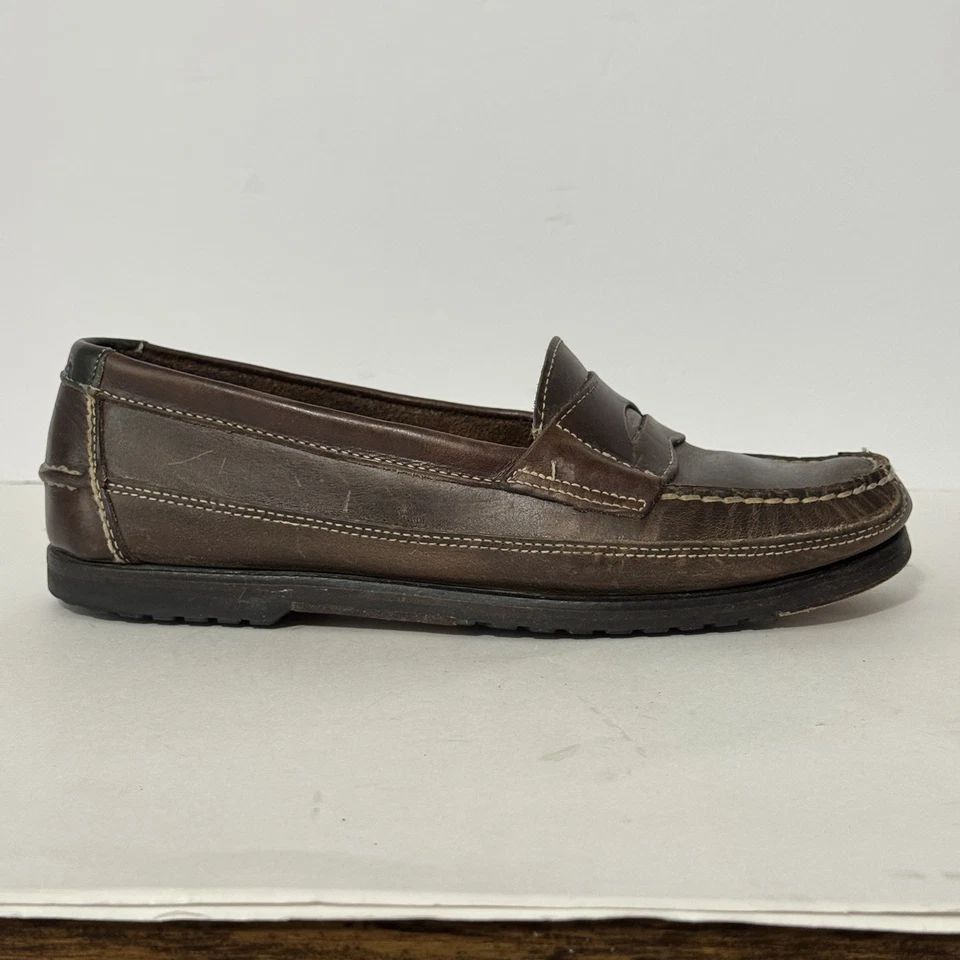 Zapatos Mocasines Nautica Para Hombre Cuero Marrón Sin Cordones Penny Talla 10 #85-5192 Usados en Excelente Condición Foto 4 de 4