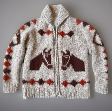Vintage Sweater Kids Cowichan Horse Head Animal Wool Children s Cardigan Thick