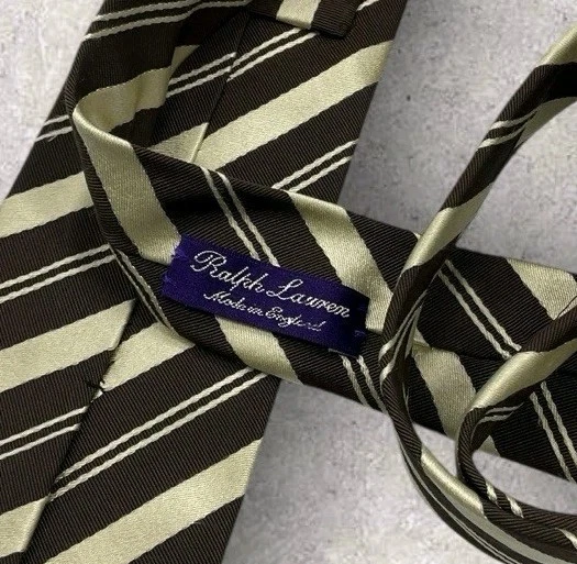 Corbata de seda Ralph Lauren Purple Label ITALIA marrón beige a rayas con:3,5" usada en excelente estado Foto 2 de 4