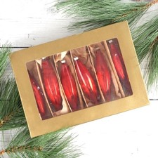 VTG Red Glass Christmas Ornaments Set of 6, Long Teardrop Finial Ornaments