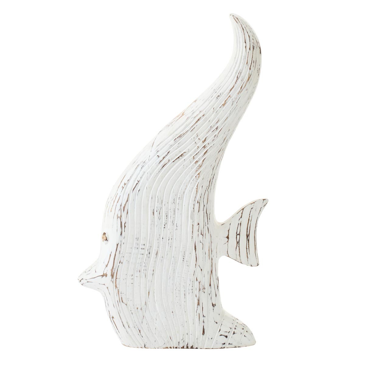 Poisson antique bois blanc 50cm statue déco marine pour entrée et salon moderne
