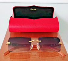 Women's Cartier C de Cartier Rimless Rectangular Sunglasses Gray Gradient/Wood