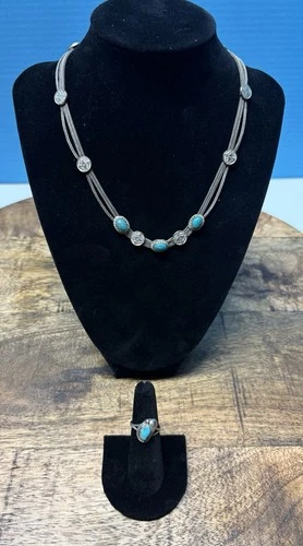 Vintage Turquoise Discs Sterling 925 Navajo Silver Leaf Ring Vintage