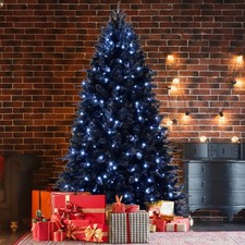 5ft Black Christmas Tree with 250 White LED Lights, 1076 Tips, Hinged