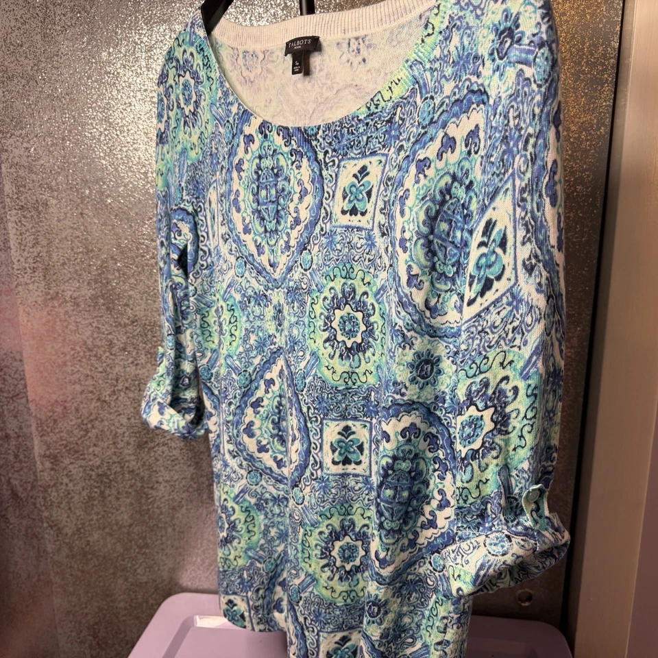 Blusa Talbots Feminina Azul Manga 3/4 Blusa Paisley Azul Tamanho Pequeno Pequena PS - Imagem 2 de 4
