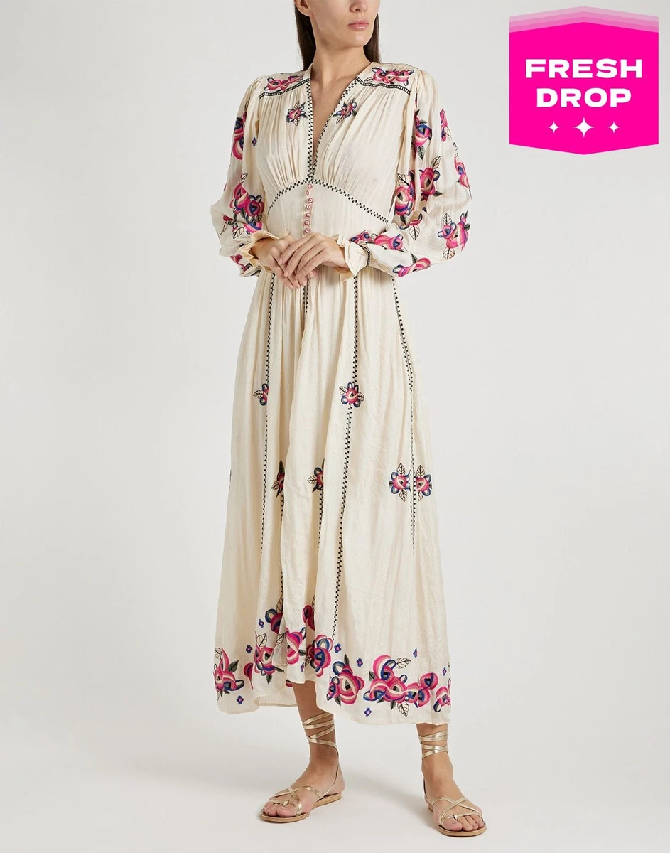 Robe Isabel Marant MATIDA - Soie Sauvage Brodée écru - Taille 1 (36/38) - Neuve Sans étiquette