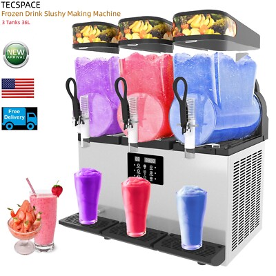 Ginkman Commercial 110V 1450W 3 Tanks 36L Frozen Drink Slushy Making Machine