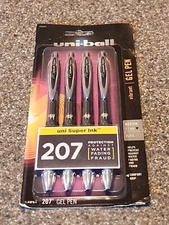 4 Pack uni-ball 207 Gel Pens Medium Black Ink 0.7mm Tip New In Package 