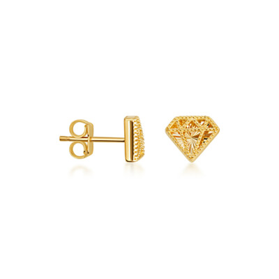 14K Gelbgold 3D Diamant Form Outline Milgrain Ohrstecker