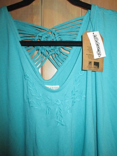 NUEVO Billabong MINI Camisa de Vestir Top Bikini Cubierta M Verde Bordado Boho - Imagen 2 de 5