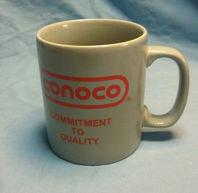 Grey Conoco oil ''commitment to quality'' coffee cup made by Kilncraft of England