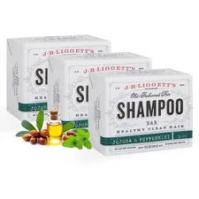 J·R·LIGGETT'S All-Natural Shampoo Bar, Jojoba & Peppermint Set of 3- 3.5oz