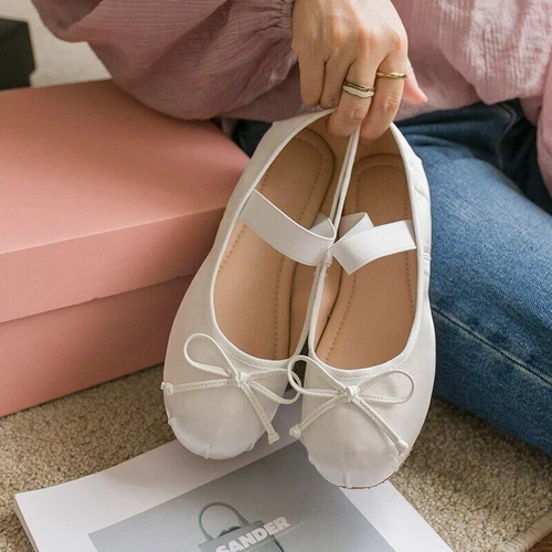 Satin-Ballerinas Ballerinas Damen Fliege flache Mary Jane Halbschuhe Schuhe - Bild 42 von 45