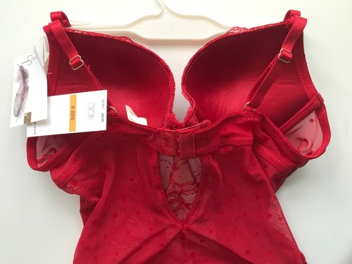 Jessica Simpson Solid Red Lace Teddy Bodysuit Sexy NWT Small Snap Crotch JS35741 - Picture 7 of 8