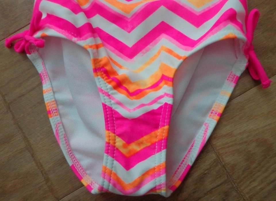 St. Tropez brand girls NWT sz 5 one-piece tankini striped pink/orange swimsuit   - Image 2 of 4