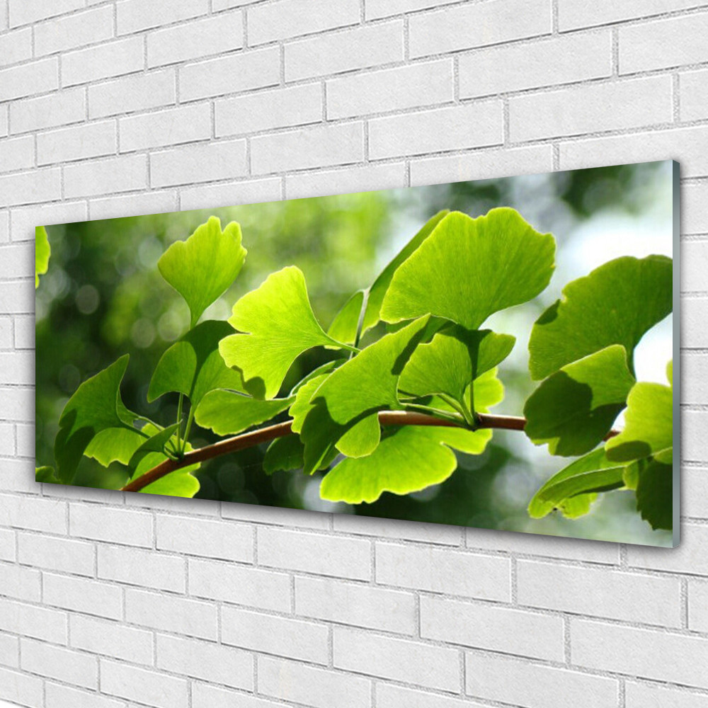 Tableau en verre acrylique 125x50 cm avec motif floral de feuilles et branches