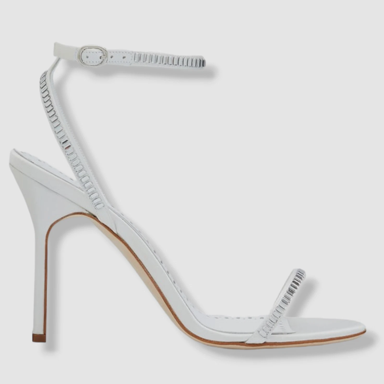 MBT Sandali Manolo Blahnik da donna bianchi cristallo crinastra $1165 taglia 37 7