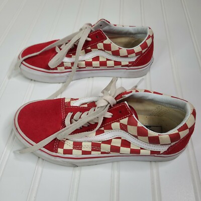 Size Mens Sz Women Vans Old School Slip On LaceUp Red/White  Checkerboard