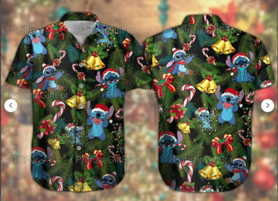 Christmas Hawaii Shirt, Stitch Hawaiian Shirt 3D Hawaii Shirt US Size Christmas