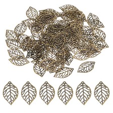 23mm Leaf Pendants, 100 Pack Metal Tree Leaf Beads Leaves Charm Style 1, Bronze