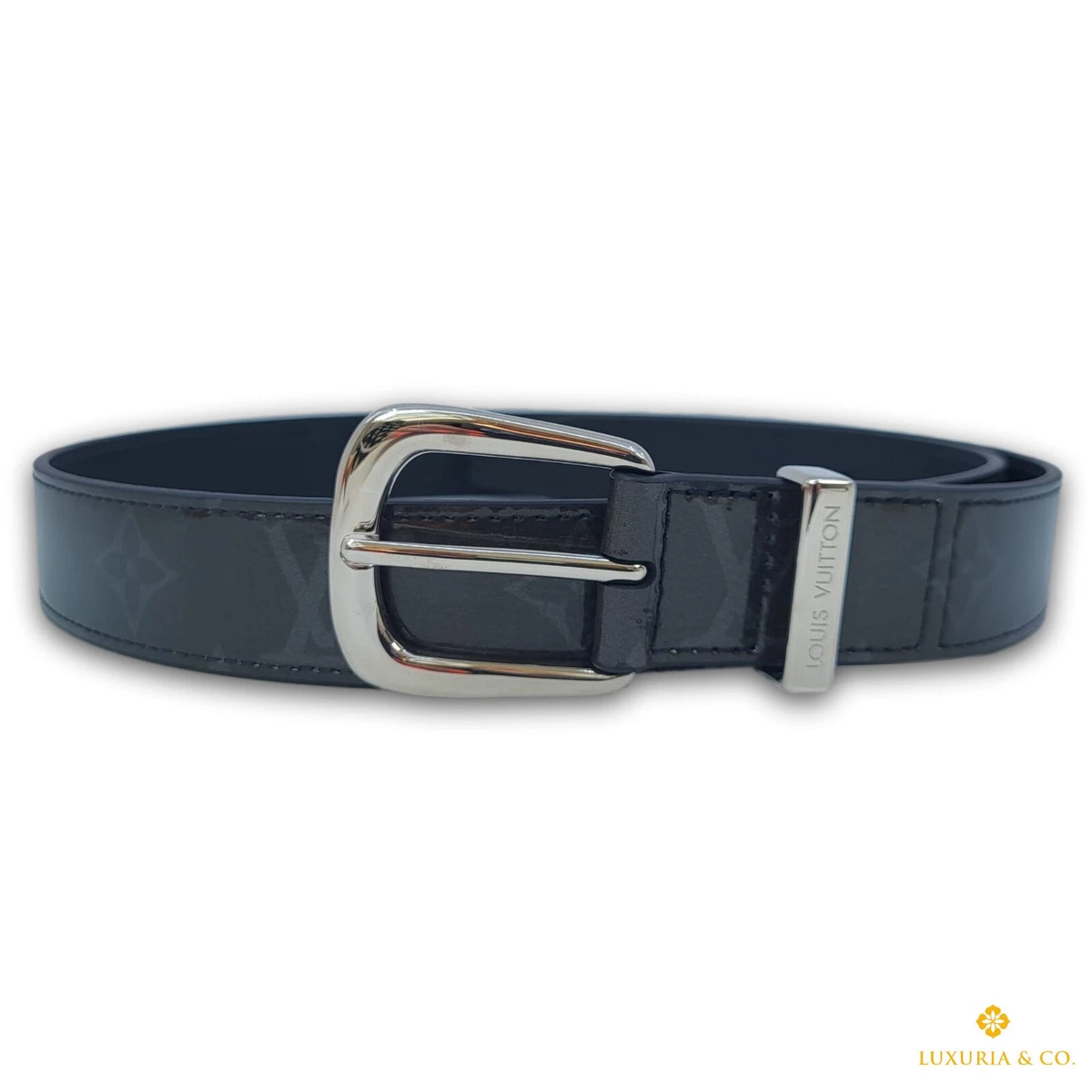 Louis Vuitton Men's Black Monogram Glaze Ouest Belt size 32