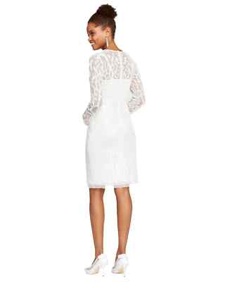 adrianna papell beaded wide sleeve sheath dress Adrianna Papell Blue Heather Floral Filigree Beaded Fitted Long Sleeve –  Popcorn's Closet main image 0
