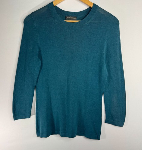 Banana Republic Damenpullover klein türkis Rundhalsausschnitt Merinowollmischung Größe XS