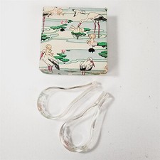 2 Vintage Lucite Painted Babe Carriage Crib Blanket Clips Holders in Box - NOS