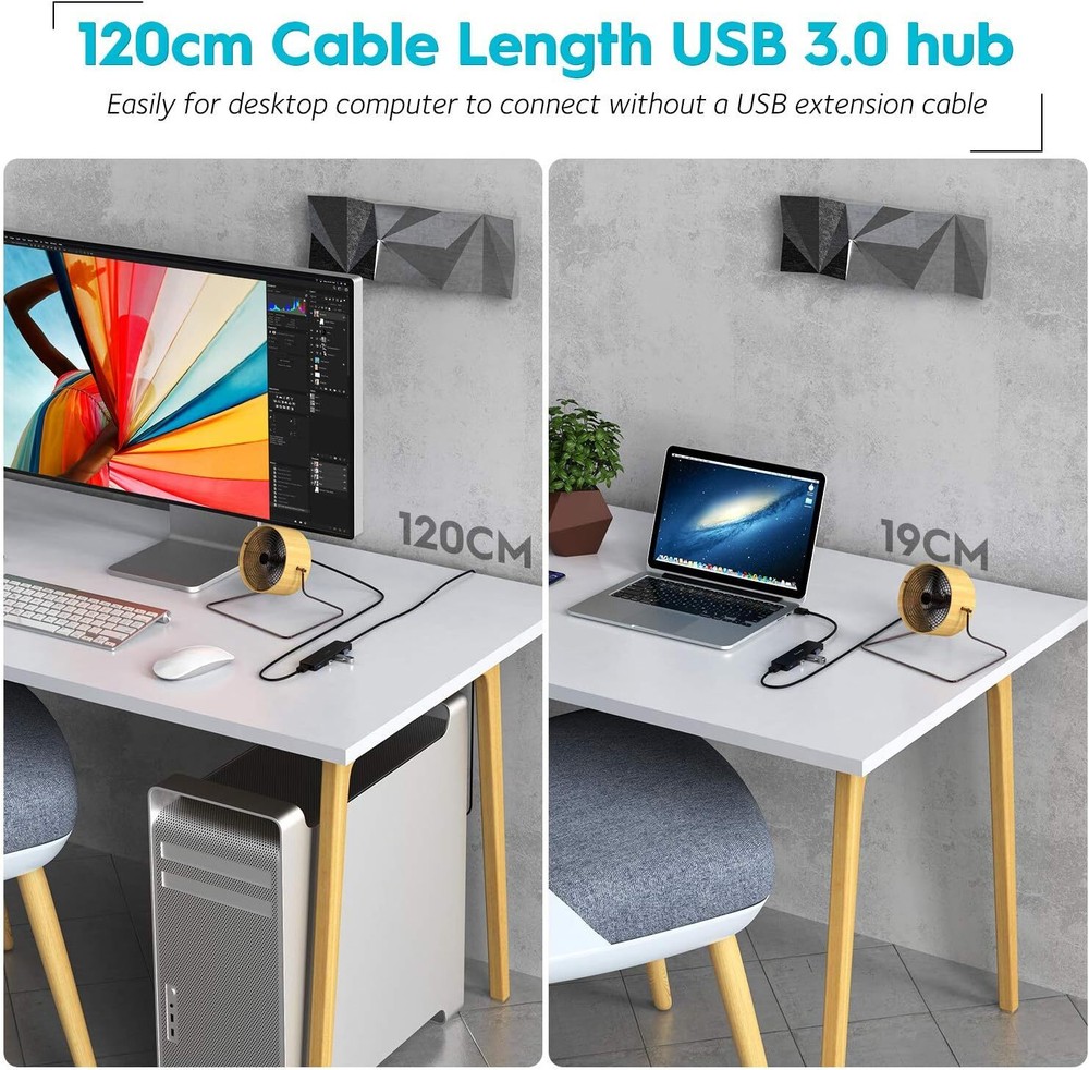 4-Port USB 3.0 Hub with 4Ft Extension Cable - Ultra-Slim Multi-Port Splitter