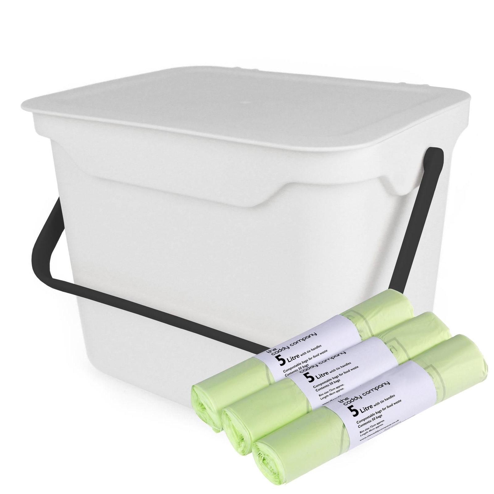 5L White Kitchen Compost Caddy/Food Bin & 150x 5L Compostable Bags