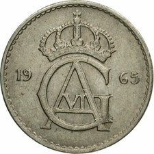 #439222 M&uuml;nze, Schweden, Gustaf VI, 25 &Ouml;re, 1965, SS, Copper-nickel, KM:836