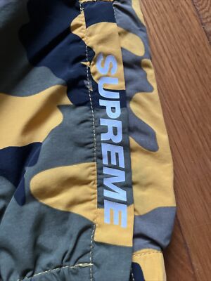 Used Supreme Warm Up Pants Camo Yellow Medium FW 2017 Brooklyn Box