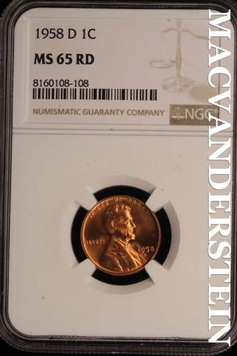 1958-D Lincoln Wheat Cent - NGC MS 65 RD - Brilliant Uncirculated  #SLE10