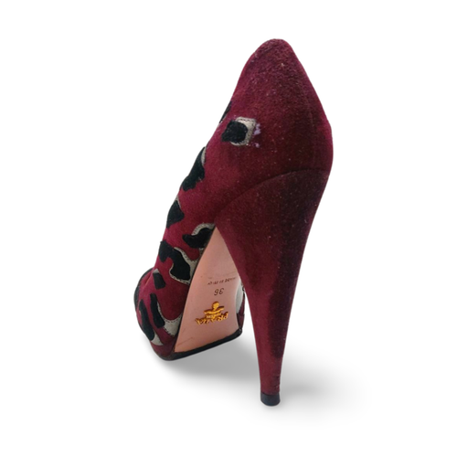 Prada Burgundy Suede Leopard Print Pumps Heels - EU Size 36 (0495) - Picture 2 of 10