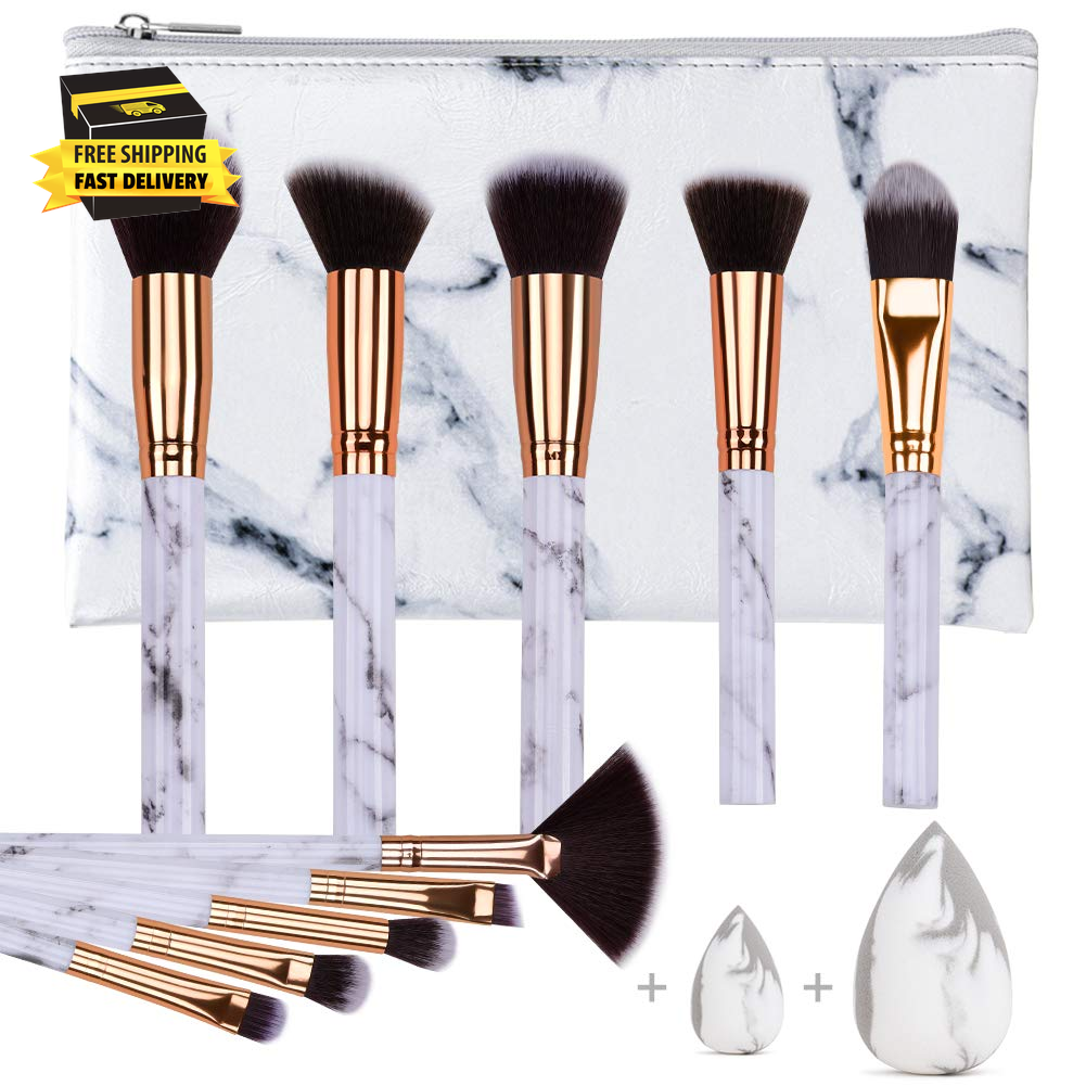 Professional Marble Makeup Brush Set - Soft Natural Bristles Odor-Free-image