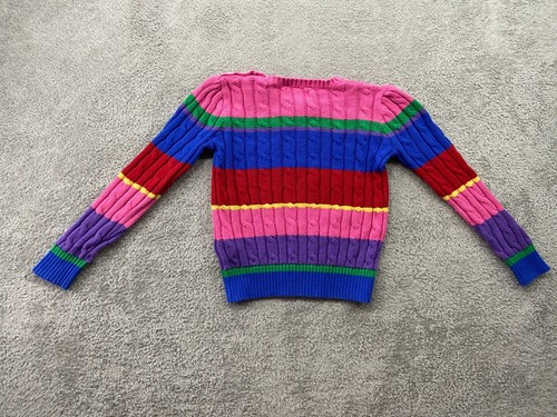 Polo Ralph Lauren Sweater Girls 6 Multicolored Striped Cable Knit Preppy Casual - Picture 2 of 9