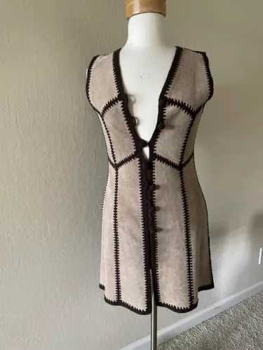 Vintage 70’sLeather &Sweater Boho Hippie Long Best Small