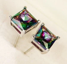 925 Silver Plated Mystic Rainbow Fire Topaz Stud Earring For Valentine Day Gifts