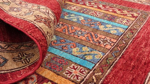 Afghan Ziegler Khorjin Teppich 100x150 Handgeknüpft Rot Streifen Orient i - Picture 2 of 8