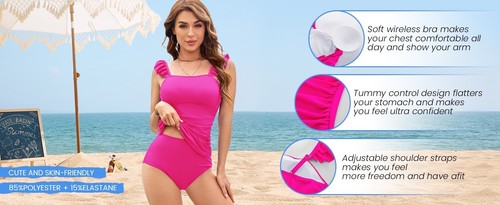 Kate Kasin Two Piece Tankini Swimsuits for Women High Waisted Tummy Control - Picture 8 of 11