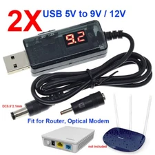 2PCS DC 5V to 9V 12V USB Step-up Boost Converter Cable 5.5*2.1mm for Router ONT
